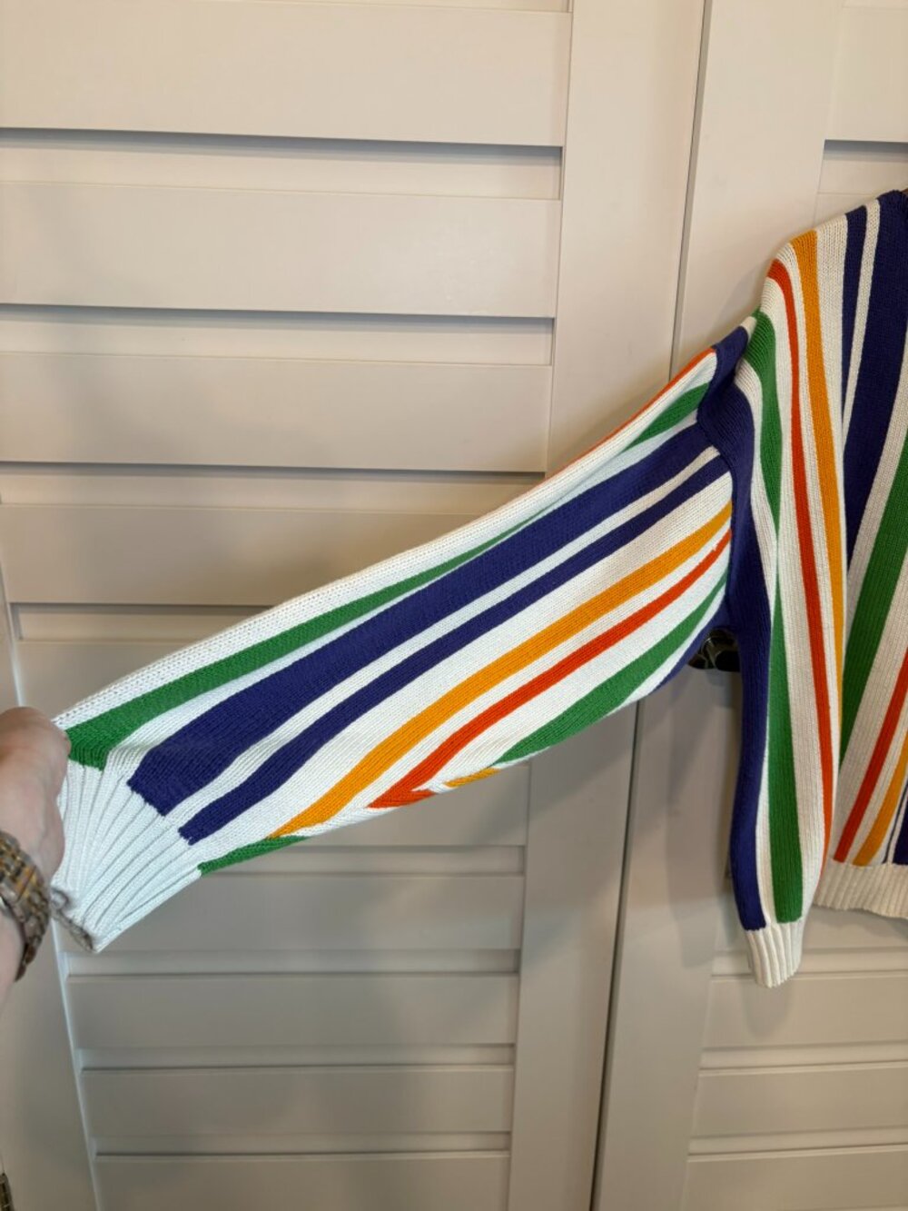 Vintage 90s Cotton Vertical Stripe Dopamine Kidscore Crewneck Sweater Multicolor - Picture 7 of 10